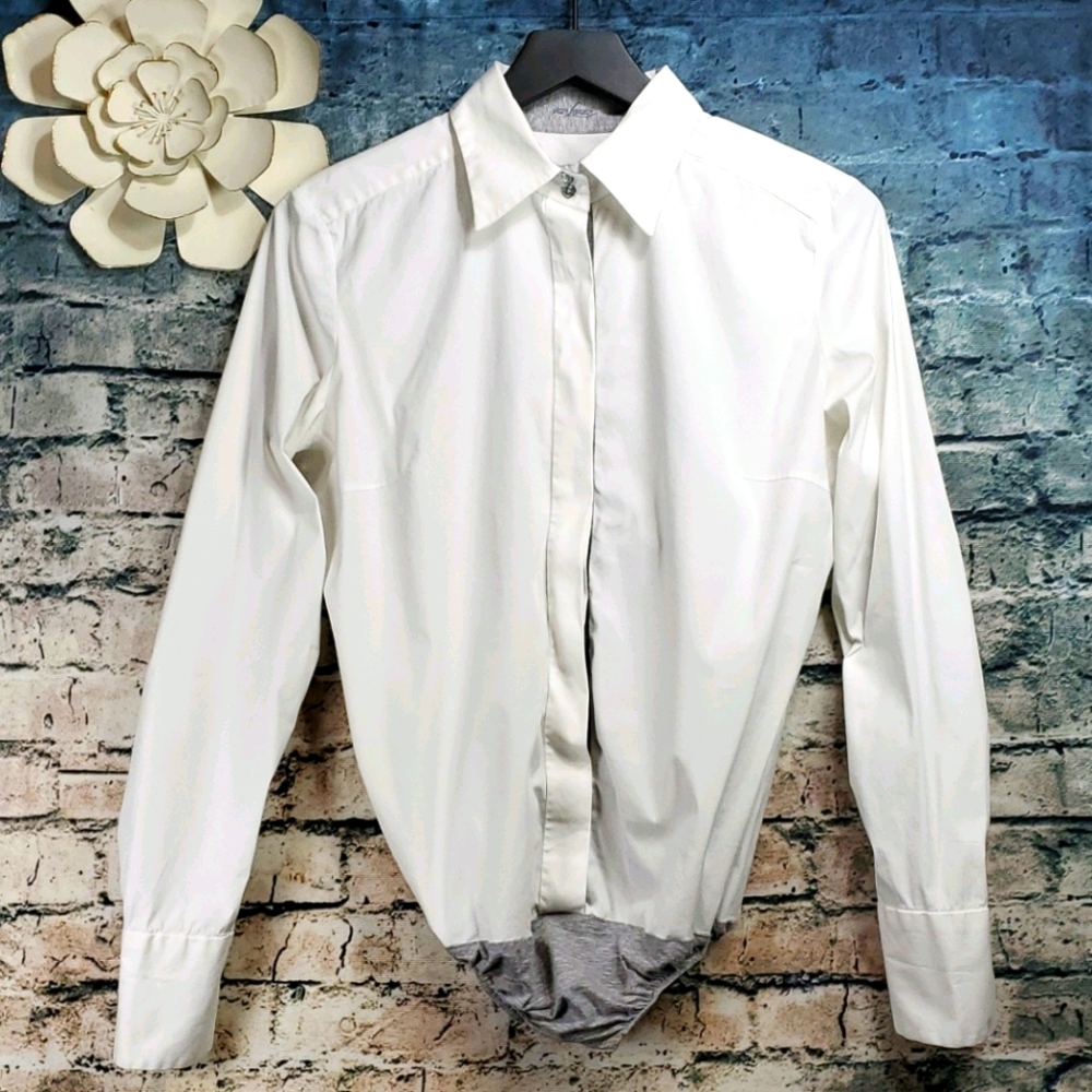 Van Laack | White and Gray Tuxedo Shirt Bodysuit